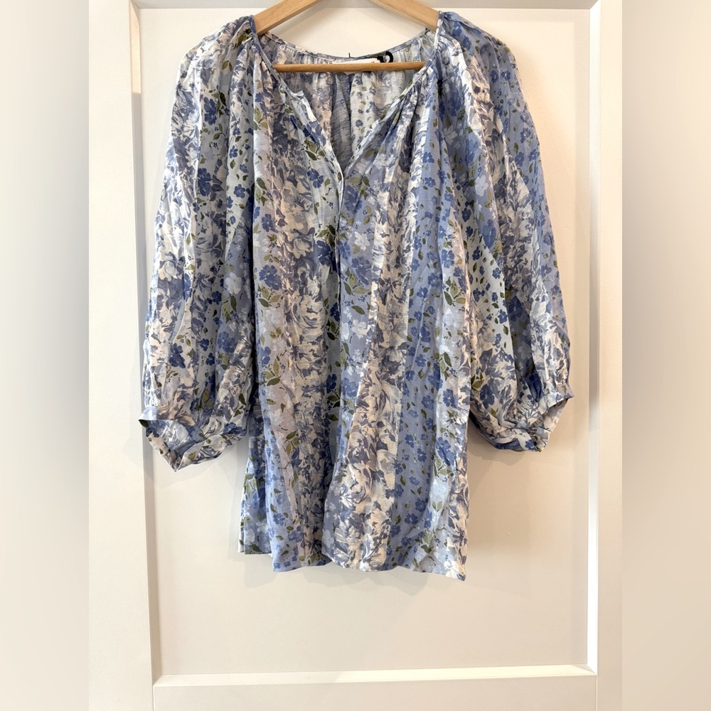 LC Lauren Conrad Blue Gray Puff Sleeve Blouse